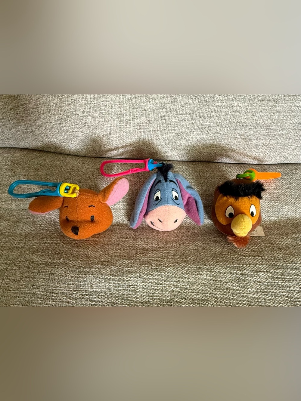 Vintage 1999 Disney Winnie The Pooh Plush Clip Keychain Bundle Roo, Eeyore, Owl